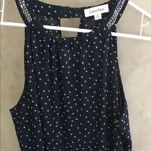 Pretty navy and white polka dot top